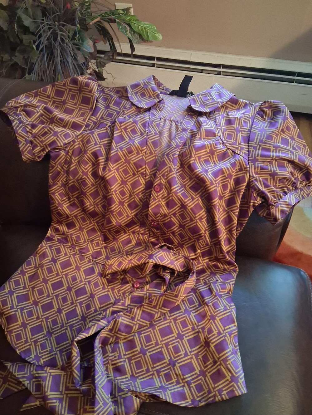 Girl/Lady Purple Geometric Short-Sleeve Dress